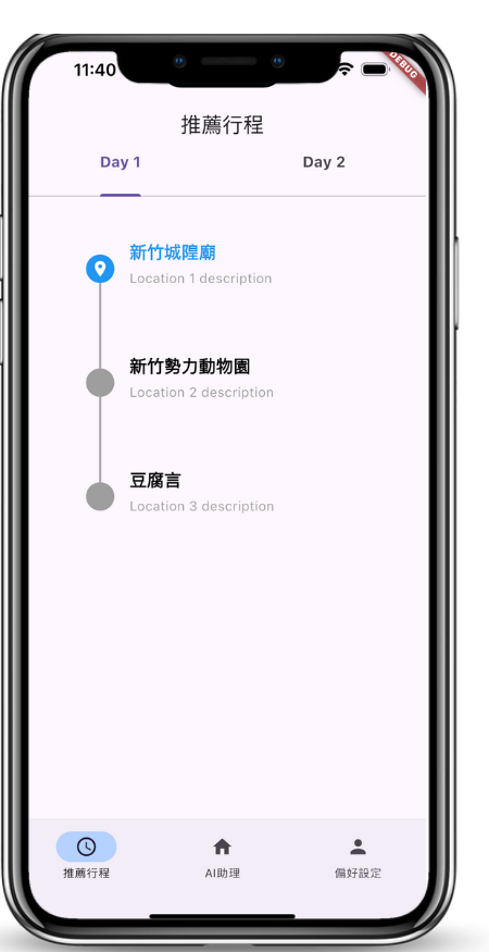 Travelity itinerary timeline screen